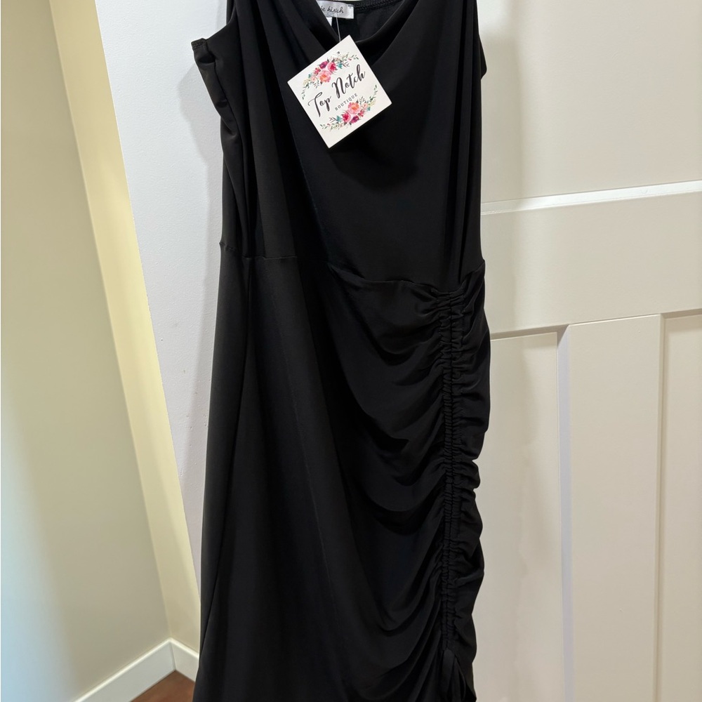 White Birch Black Ruched Asymmetrical Sheath Dress